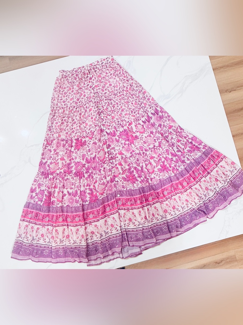 Spell and The Gypsy Collective Mossy Button Through Maxi Skirt Lilac